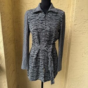 St. John Collection Marled Knit Cardigan Sz 4 Zip-Up Collared Belted Timeless